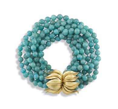 Tiffany & Co; Amazonite bead and gold bracelet, Tiffany & Co