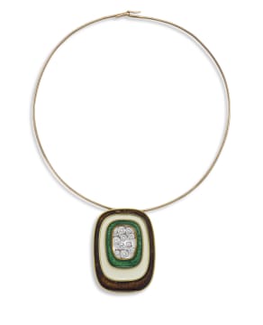 Diamond and enamel gold pendant