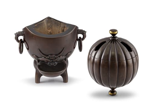 A Japanese bronze hand warmer, Meiji period, 1868-1912