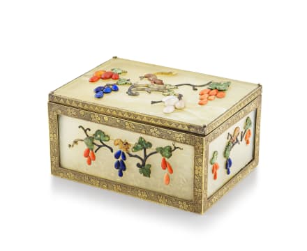 A Chinese jade and semi-precious mounted box, early 20th century