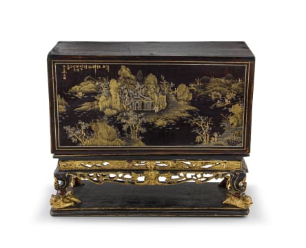 A Straits Chinese giltwood and lacquer covered altar box, Qing Dynasty, 19th century