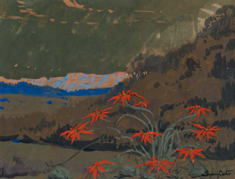 Sydney Carter; Landscape with Red Flowers