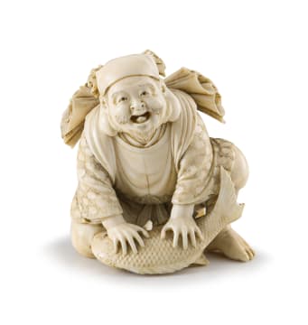 A Japanese ivory okimono of Ebisu, Meiji period, 1868-1912