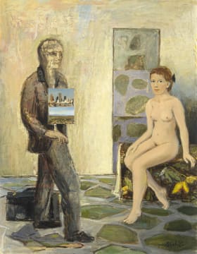 Simon Stone; Interior Scene with Nude and a Man, recto; Portraits with Guitar, verso