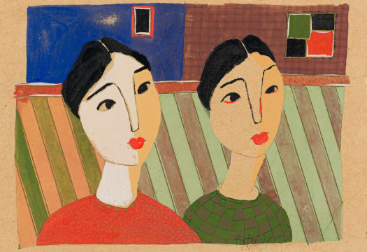 Pieter van der Westhuizen; Two Women with Striped Background