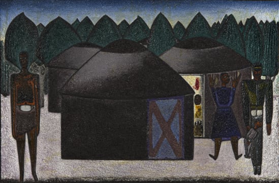 Alfred Thoba; Black man with a Mirror in Centre of his Body Protecting Eyes and Hands