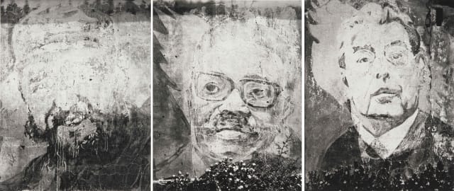Jo Ratcliffe; Mural portraits depicting Fidel Castro, Agostinho Neto and Leonid Brezhnev, painted on the wall of a house in Viriambundo, Angola, circa 1975, triptych