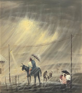 John Koenakeefe Mohl; Washing Collector in Storm in Johannesburg Townships in 1965