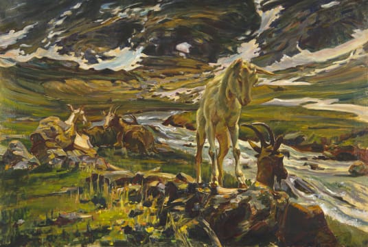 Italian School, 19th/20th Century; Goats by a Stream