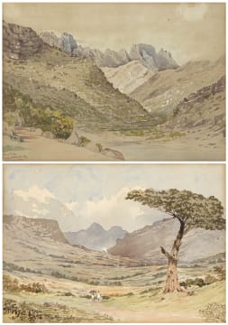 South African School 19th Century; Entrance to Mitchells Pass, Cape of Good Hope and View from Bergvliet looking towards Hout Bay Pass