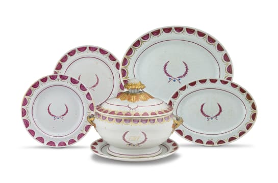A Chinese Armorial famille-rose part dinner service, Qing Dynasty, Qianlong period, 1736-1795