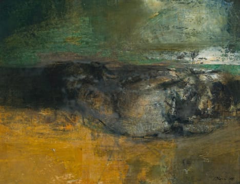 Wim Blom; Abstract Composition with Green, Grey & Yellow