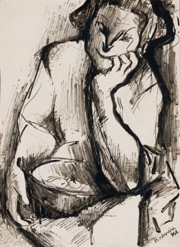 Zoltan Borbereki; Seated Woman with Basket