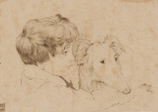 William Timlin; Portrait of a Child and Borzoi