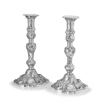 A pair of Irish silver candlesticks, maker's initials GB, Dublin, mid 18th century