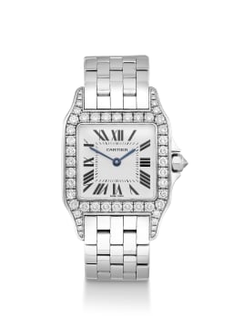 Cartier; Lady's 18ct white gold and diamond 'Santos Demoiselle' Cartier wristwatch, Ref. 2703294768CE, 2006