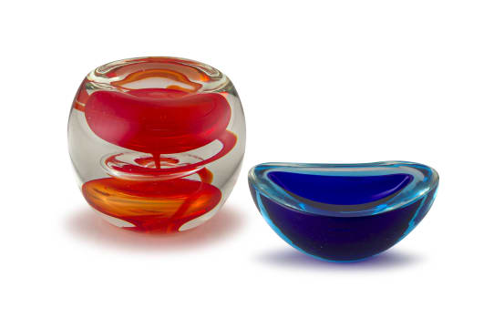 David Reade; Orange Glass Paper Weight, two