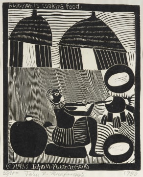 John Muafangejo; A Woman is Cooking Food