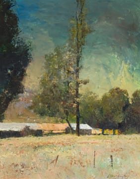 Errol Boyley; Outbuildings with Poplar Trees