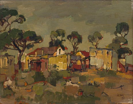 Gregoire Boonzaier; Township, recto; Bay with Houses and Boats, verso