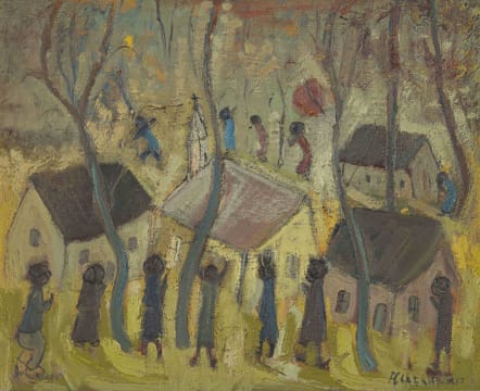 Frans Claerhout; Figures and Buildings in a Forest