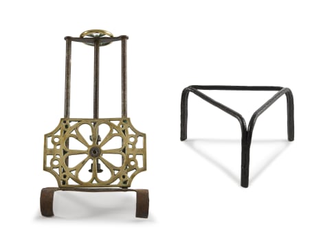 An adjustable iron and brass grate trivet, 19th century