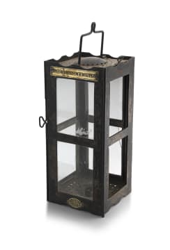 A World War I Polkey black painted metal trench candle lantern, 1915