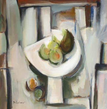 Carl Büchner; Stillewe met Bak en Vrugte (Still Life with Bowl and Fruit)