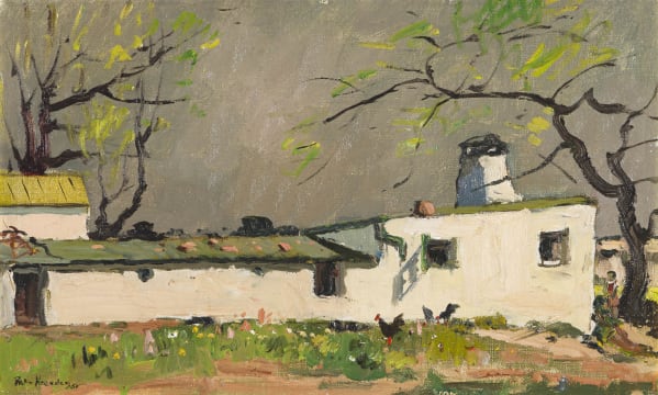 Piet van Heerden; Plaas Opstal met Hoenders (Farmhouse with Chickens)