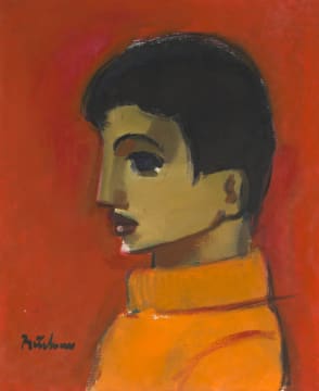 Carl Büchner; Donkerkop Seun met Oranje Trui (Dark Haired Boy with Orange Turtleneck)