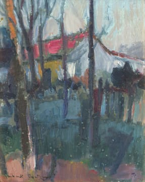Herbert Coetzee; Rooidak Huisie agter Bome (Red Roofed House behind Trees)
