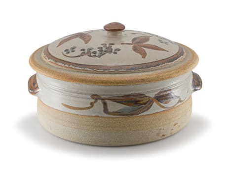 A stoneware two-handled casserole dish and cover, Tim Morris, 1941-1990