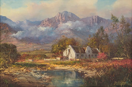 Gabriel de Jongh; Farmhouse Along The River