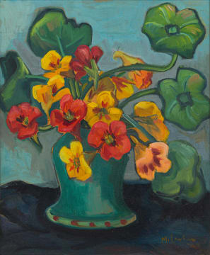 Maggie Laubser; Nasturtiums in a Vase, recto; Still Life with Gerberas and Apples