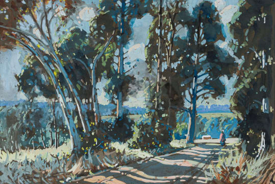 Sydney Carter; Bluegums with Lone Figure