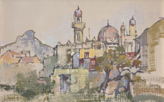 Gregoire Boonzaier; Moskee met Duiwelspiek, Kaapstad (Mosque with Devil's Peak, Cape Town)