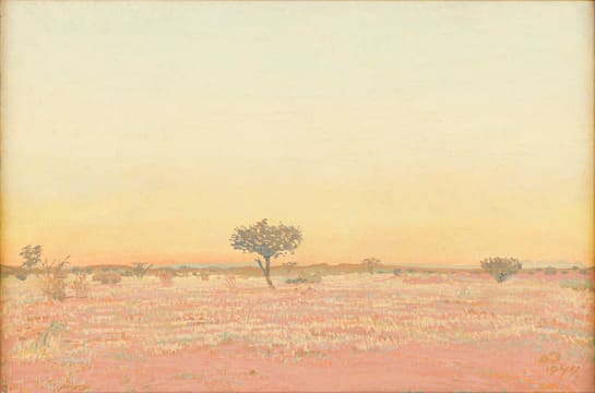 Adolph Jentsch; Sunset Landscape with Trees
