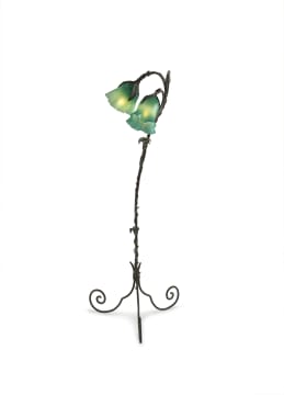 A Shirley Cloete glass and Nick Liltved wrought iron standing lamp, mid 20th century