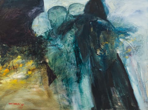 Louis van Heerden; Silhouetted Figures in Blue