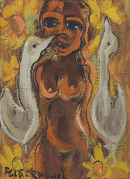 Frans Claerhout; Nude with Flowers and Birds