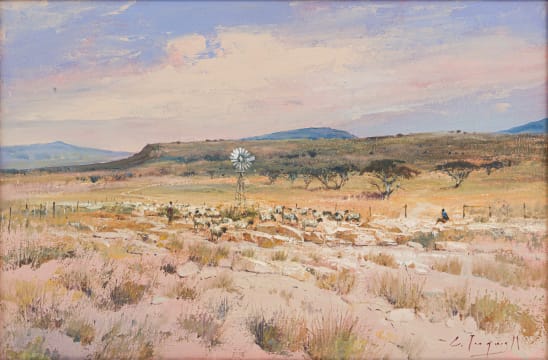 Christopher Tugwell; Landscape with Shepherd, Sheep and Windmill