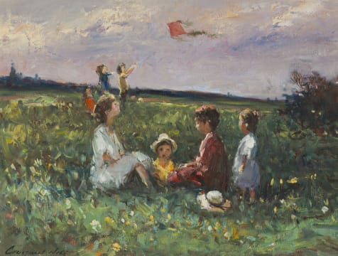 Christiaan Nice; Mother and Children in Garden