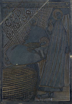 John Muafangejo; The Angels are Telling the Shepherd (original lino block)