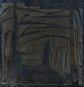 John Muafangejo; Snow was Making Artist Fall Down Twice in Finland (original lino block)
