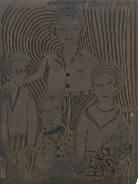 John Muafangejo; A Good Femily (sic) in Ovambo (original lino block)