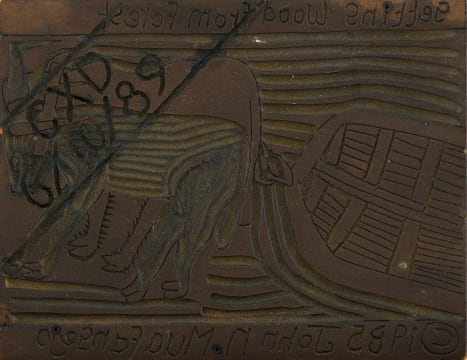 John Muafangejo; Getting Wood from Forest (small) (original lino block)