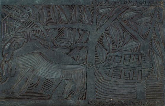 John Muafangejo; Getting the Wood from Forest (medium) (original lino block)