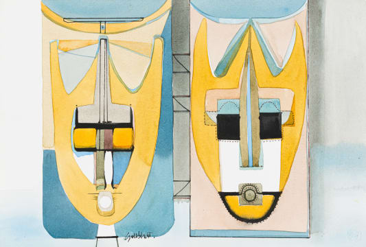 Sidney Goldblatt; Two Masks in Gold and Blue