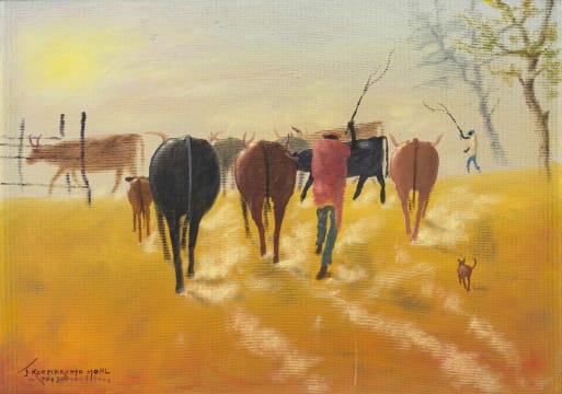 John Koenakeefe Mohl; Driven to the Fold at Sunset, Western Transvaal, South Africa