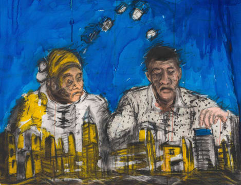 Senzo Shabangu; Woman and Man with Cityscape